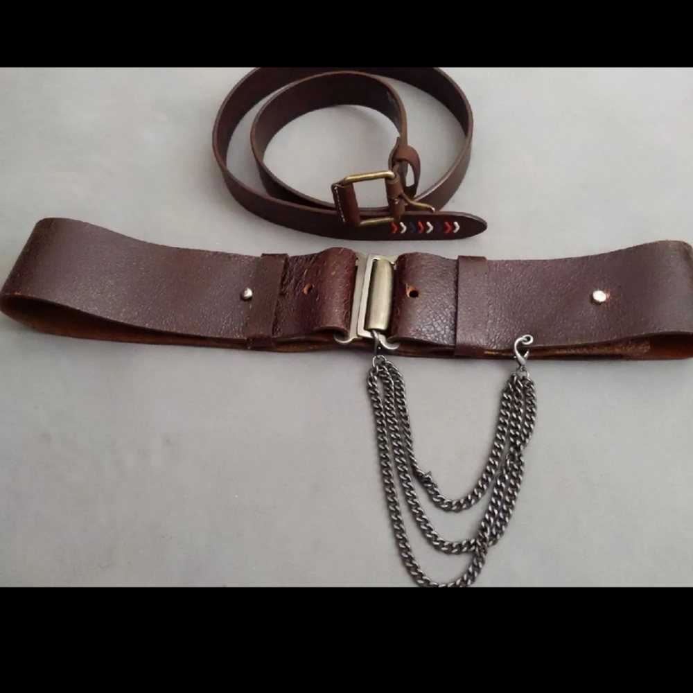 2 Brown leather belts.